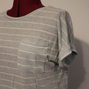 Blue and White Striped Pocket T-Shirt
